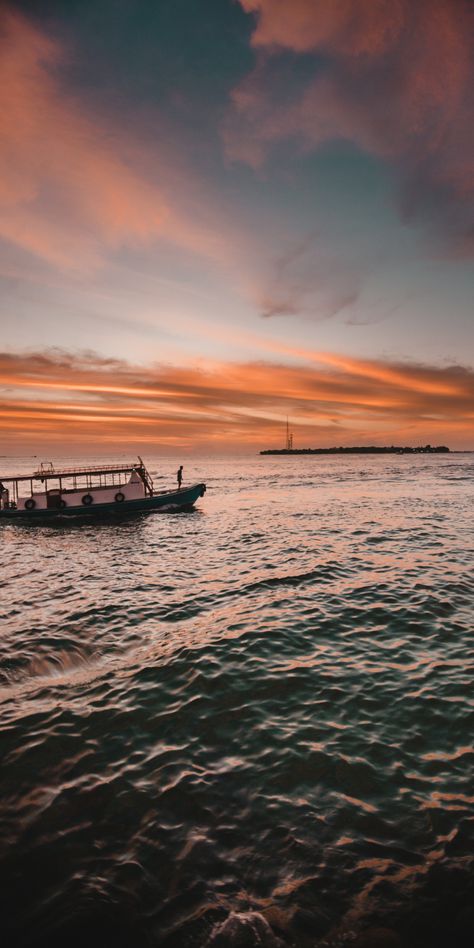 Boat, sunset, sea, 1080x2160 wallpaper Natural Wallpapers, Boat Sunset, Best Nature Wallpapers, Water Surface, Nature Wallpapers, Mountain Wallpaper, Red Sunset, Sunset Sea, Black Photography