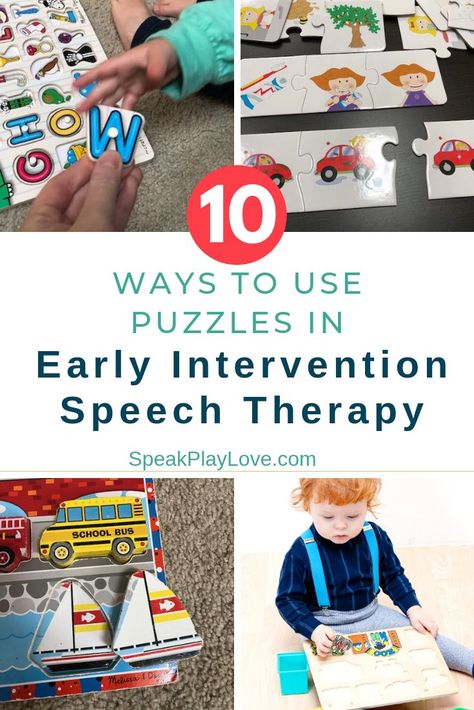 How to use puzzles as early intervention speech therapy activities. Including recommended puzzles for toddlers, babier and preschoolers. #puzzles #toddleractivities #babyactivities #preschoolactivities #languagedevelopment Developmental Intervention Activities, Emily Eldridge, Early Intervention Activities, Toddler Language Development, Puzzle Activities, Language Development Activities, Toddler Speech, Early Intervention Speech Therapy, Best Toddler Toys