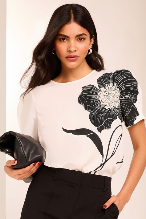 Stunning Satin T-shirt with floral print. Elevate your casual wardrobe with this stand out style. Featuring; Short sleeve,  Round neck, Regular fit 100% Polyester. Printed Shirts For Women Floral, Satin T Shirt, Easy Hairstyles For Thick Hair, Dramatic Classic, High Waisted Cropped Jeans, 2025 Fashion, Fitted Blouses, Denim Coat Jacket, Black Shirt Dress