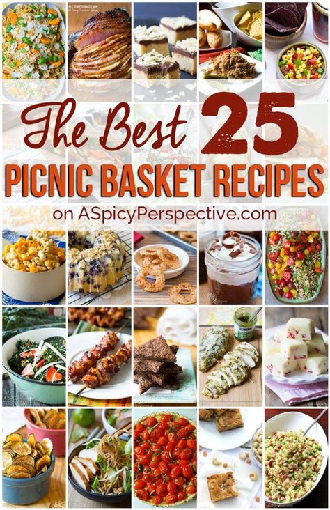 The Best Picnic Recipes! Top 25 recipes to pack your basket this season. Picnic Foods For Two, Picnic Basket Food Ideas, Pic Nic Food Ideas, Picnic Menu Ideas, Picnic Basket Food, Best Picnic Food, Easy Picnic Food, Picnic Potluck, Picnic Recipes