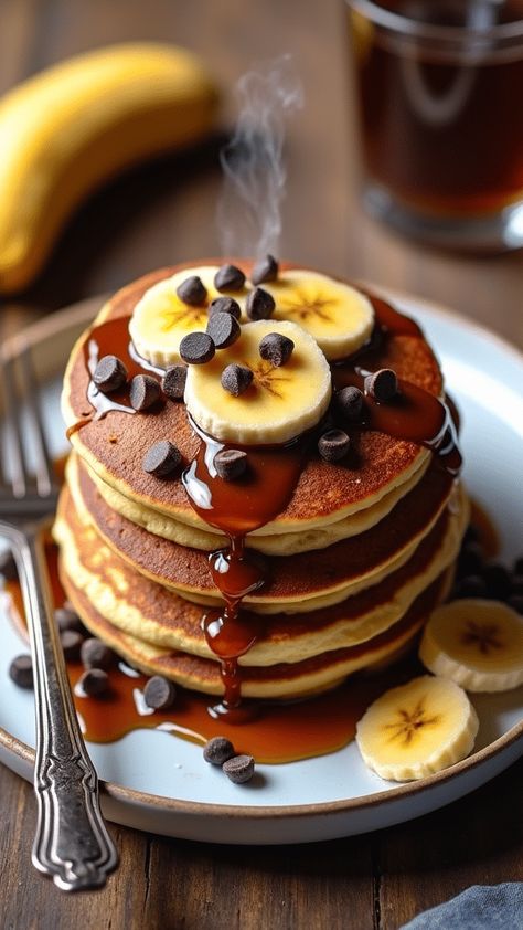 Chocolate Chip Banana Pancakes Chocolate Chip Banana Pancakes, Chocolate Chip Pancakes Recipe, Banana Chocolate Chip Pancakes, Banana Pudding Poke Cake, Pudding Poke Cake, Banana Pancakes Recipe, Best Chocolate Chip, Chocolate Chip Banana, Perfect Pancakes