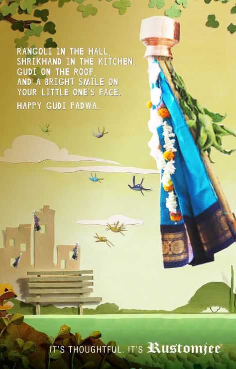 Rustomjee wishes you all a Happy Gudi Padwa! May you be blessed with peace and good luck this new year :) Happy Gudhi Padava, Gudi Padwa Creative Ads, Happy New Year Marathi, Gudi Padwa Wishes In Marathi, Padwa Wishes In Marathi, Gudi Padwa Wishes, Happy Gudi Padwa Images, Padwa Wishes, Nav Varsh