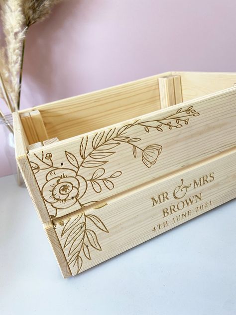 Long Surnames, Wedding Crates, Rustic Accessories, Hamper Boxes, Engraved Box, Newly Wed, Wood Crates, Wooden Wedding, Wedding Boxes