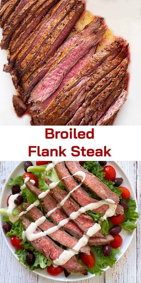 In this easy flank steak recipe, the steak is marinated in olive oil and spices and broiled to a perfect medium rare. Simple Flank Steak Recipes, Broil Flank Steak, Healthy Steak Recipes, Flank Steak Recipe, Beef Flank Steak, Flank Steak Recipes, Medium Rare, Steak Recipe, Healthy Food Blogs