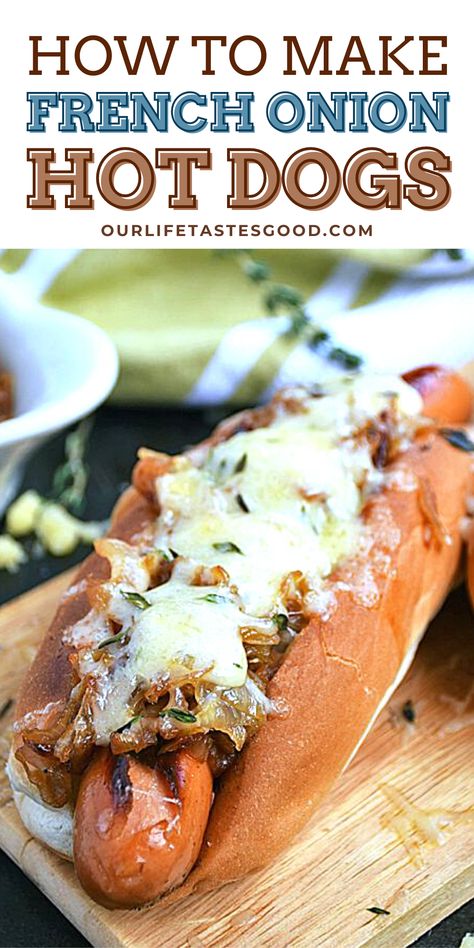 French Onion Hot Dog, Fried Hot Dogs, Hot Dogs Recipes, Gourmet Hot Dogs, Hot Dog Chili, Hot Dog Toppings, Burger Dogs, Food Receipt, Hot Dog Recipes