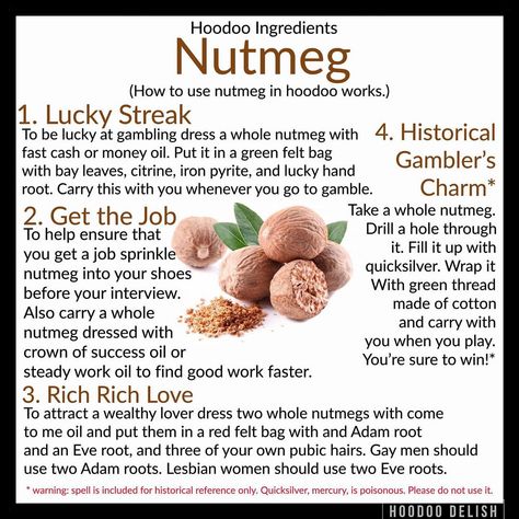 Ms Avi on Instagram: “~*~ HOODOO INGREDIENTS: NUTMEG ~*~ It’s the time of year when nutmeg gets put into everything!  Nutmeg is a wonderful, traditional Hoodoo…” Hoodoo Delish, Hoodoo Conjure Rootwork, Hoodoo Magic, Hoodoo Conjure, Hoodoo Spells, Magickal Herbs, Witch Herbs, Voodoo Hoodoo, Magic Spell Book