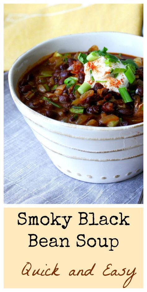 This Smoky Black Bean Soup is perfect for a busy weeknight meal. Pair it with a salad, and you have dinner for two. Organic Dinner Recipes, Organic Dinner, Easy Crockpot Soup, Crockpot Soup, Recipe Soup, Food Soup, Black Bean Soup, Best Soup Recipes, Meatless Mondays