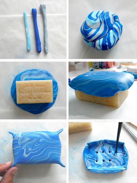 diy porte savon                                                                                                                                                                                 Plus Soap Dish Ideas Diy, Polymer Clay Soap Dish Diy, Soap Dish Diy, Diy Soap Holder, Diy Dish Soap, Diy Clothes Hangers, Fimo Diy, Fimo Art, Savon Diy