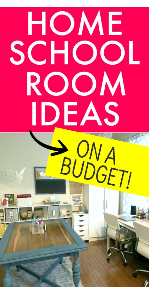 Need homeschool organization for your homeschool room or homework area, but the budget is tight? Try these homeschool room ideas at home! #homeschoolroom #homeschool #classroom #parentingtips Organizing Homeschool Room, Schoolroom Ideas, Home School Room Ideas For Kids, Tutoring Room Ideas, Homeschool Organization Ideas, Home School Room Ideas, School Room Ideas, Farmhouse Homeschool Room Ideas, Homeschool Area