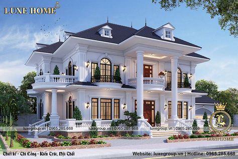 Design of 2-storey roof garden villas - BT 2212 on Behance Home Designs Exterior, House Plans Mansion, Classic House Exterior, Classic House Design, Kerala House Design, Lots Of Windows, House Plan Gallery, Architectural Design House Plans, Modern House Facades