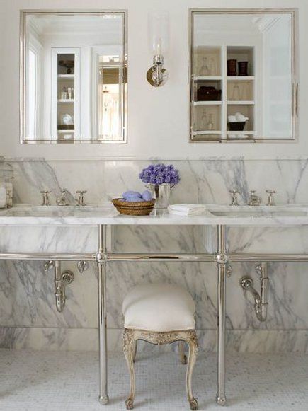 marble bathroom by Phoebe Howard with variegated mosaic marble tile floor Bathroom Lighting Design, Marble Bathroom Floor, White Marble Bathrooms, Marble Bath, Luxury Marble, Marble Vanity, Subway Tiles, Marble Bathroom, Cool Ideas