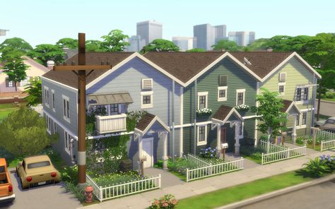 Sims 4 Driveway, Sims 4 Village Lot, Sims 4 Row House, Sims 4 Town Houses, Sims 4 Duplex House, Sims 4 Multiple Houses One Lot, Sims 4 Bungalow, Townhouse Sims 4, Sims 4 Backyard Ideas