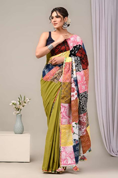 Chanderi Sarees, Patchwork Fashion, Linen Sarees, Beautiful Sarees, Work Sarees, Cotton Sarees, Saree Look, Silk Organza, Bollywood Saree