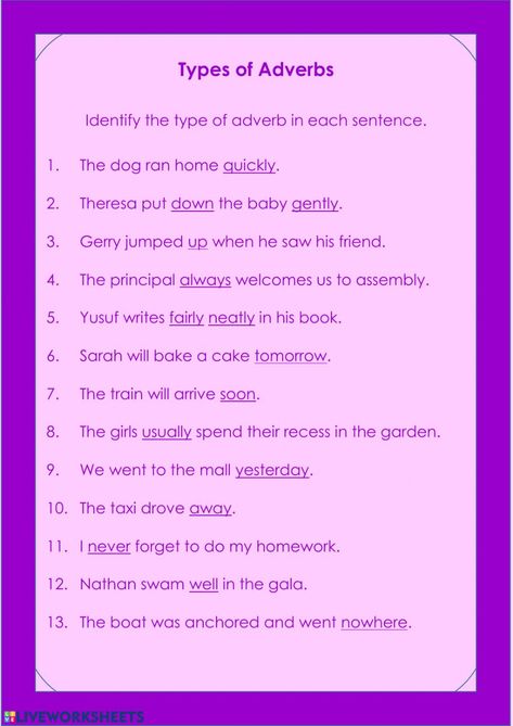 Adverbs Worksheet Class 5, Adverb Worksheet For Class 3, Adverbs Worksheet Grade 3, Types Of Adverbs Worksheet, Types Of Adjectives Worksheet, Adverbs Worksheet 4th Grade, Types Of Adverbs, Worksheet 3rd Grade, 4th Grade Reading Worksheets