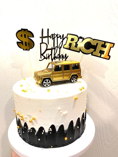 Cake For 10 Year Boy, Birthday Cake For 5 Year Boy, Dollar Cake, Car Cakes For Boys, Car Birthday Cake, Gold And White Cake, Congratulations Cake, Cake Designs For Boy, Car Cakes