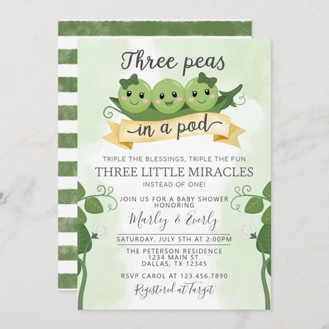 Triplet Baby Shower Ideas, Dragon Ball Decor, Triplet Baby Shower, Three Peas In A Pod, Multiples Baby, Two Peas In A Pod, Triplet Babies, Peas In A Pod, Twins Baby Shower