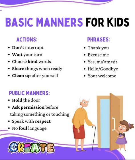 Basic Manners, Early Childhood Education Curriculum, Teaching Kids Respect, Manners For Kids, Table Etiquette, Parenting Style, Parenting Preteens, Preschool Activities Toddler, Parenting Knowledge