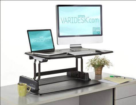 Make your workday healthier with this adjustable standing desk! Stand up for your health! #WorkIt #healthy Standing Desk Accessories, Desk Solutions, Desk Riser, Standing Desk Office, Standing Desk Converter, Dual Monitor, Adjustable Height Standing Desk, Stand Up Desk, Sit To Stand