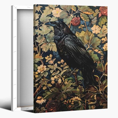 PRICES MAY VARY. William Morris Wall Art Canvas Print Sizes：Our Vintage Black Crow Poster features the intricate botanical design of William Morris, adding a touch of mid-century charm to any space. Available in unframed canvas, wood frame, and black aluminum frame options, this wall art comes in three sizes: 12x16 inch (30x40 cm), 16x24 inch (40x60 cm), and 24x36 inch (60x90 cm). Whether you prefer a minimalist look or a framed masterpiece, our poster suits various interior styles. Cottagecore