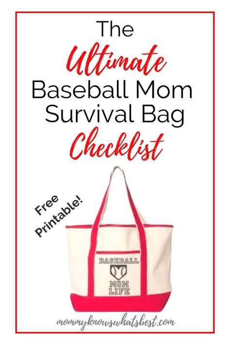 Free printable! Is your baseball mom survival bag packed with everything you need to survive baseball or softball season? Here is the ultimate checklist to make sure you're ready to head out to the ballgame! Mom Bag Essentials, Mom Checklist, Mom Life Funny, Baseball Bag, Survival Bag, Mom Bags, Mom Life Hacks, Parenting Help, Printable Checklist