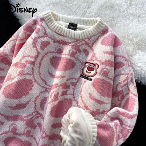 Little Bear Cartoon, Disney Clothes, Oversized Sweater Women, Warm Clothes, Oversize Sweater, Sweater Tops, Women Y2k, Pink Pullover, Y2k Clothing