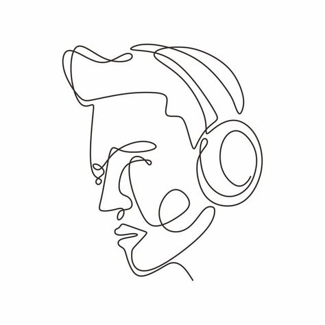 Headphones Line Art, Headset Tattoo, Drawing Headphones, Ear Logo, Dj Drawing, Headphones Illustration, One Continuous Line Drawing, Phone Drawing, Rat Drawing