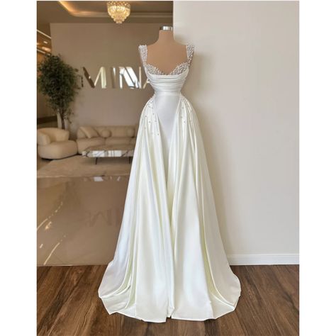 Exquisite Wedding Dress Luxury Gown Sleeveless Pearls Floor Length Spaghetti Strapless Pleat Formal Wedding Dress 2024, Formal Wear Dresses, Fall Wedding Guest Dress, White Wedding Dress, Dream Wedding Ideas Dresses, Wedding Dress Fabrics, Dress 2024, Plus Size Wedding, Groom Dress