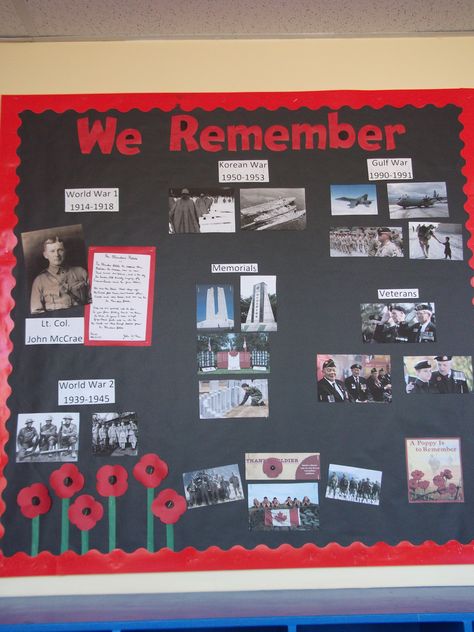 Remembrance Day Remembrance Day Bulletin Board Ideas, Remembrance Day Bulletin Board, Usa School, Remembrance Day Activities, Remembrance Day Art, Poppy Craft, Remembrance Day Poppy, New Things To Try, Sixth Form