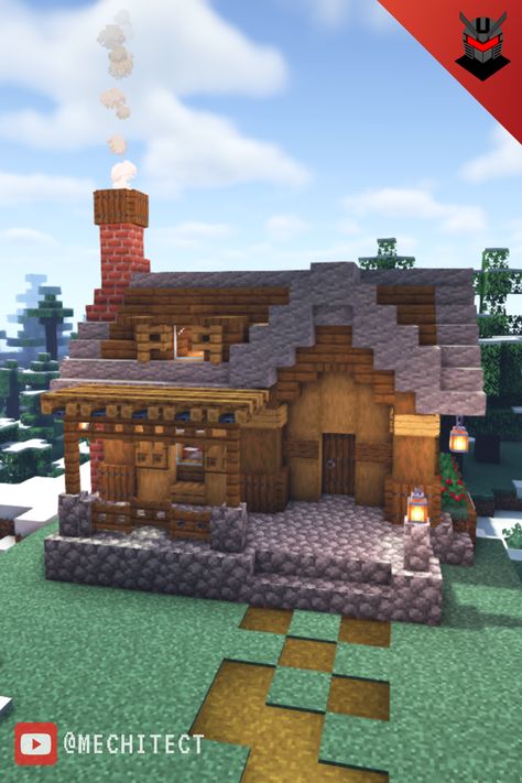 Minecraft Snow Cabin, Medieval Builds, Minecraft Cabin, Minecraft Medieval Village, Minecraft Starter House, Minecraft Welten, Minecraft Decoration, Snow Cabin, Mc Ideas