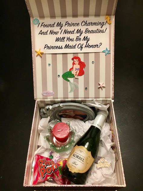 Disney Maid Of Honor Proposal, Disney Bridesmaid Proposal Ideas, Bridesmaid Proposal Disney, Disney Themed Bridesmaid Proposal, Disney Bridesmaid Proposal, Disney Princess Bridesmaids, Beauty And The Beast Wedding Cake, Disney Bridesmaids, Disney Parties