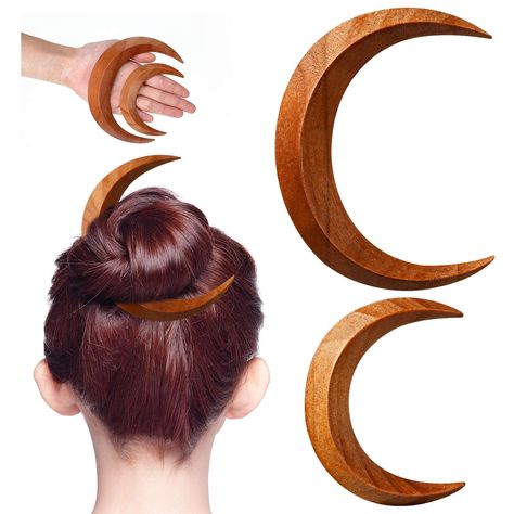 Moon Hair Accessories, Moon Hair Fork, Moon Hair Stick, Moon Hair Clip, Wooden Moon, Wood Moon, Moon Hair, Hairpin Accessories, Hair Bun Maker