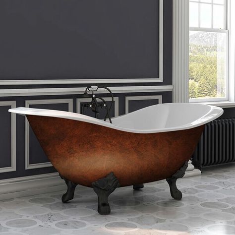 Cast Iron Double Ended Slipper 71" x 30" Freestanding Soaking Bathtub Baie Vintage, Slipper Bathtub, Slipper Tubs, Cast Iron Bathtub, Copper Tub, Copper Bathtubs, Cast Iron Tub, Soaking Bathtubs, Enameled Cast Iron