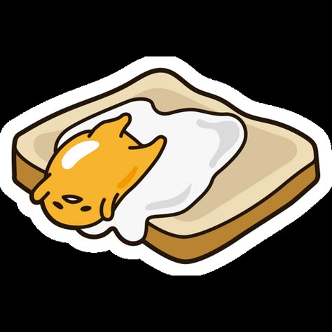 Are you tired? Are you too lazy? Do you want to lie in bed? This cute lazy egg Gudetama understands you. Only instead of a bed, he uses a piece of bread to rest on it. Use this cute funny Gudetama On... Bread Sticker, Lazy Egg, Egg Yolk, Egg, Butter, Bread, Orange, White