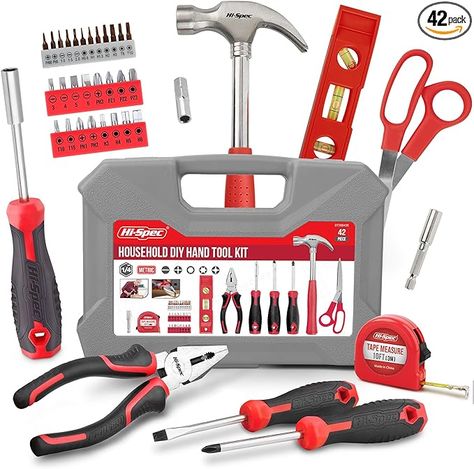 Hi-Spec 42pc Red Household DIY Small Tool Kit. Tool Box Set of Starter Basic Tools Kit for Home & Office - Amazon.com Basic Tool Kit, Plastic Tool Box, New Home Essentials, Hand Tool Kit, Hand Tool Set, Tool Box Storage, Household Tools, Basic Tools, Home Tools