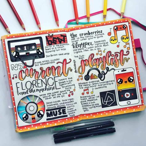 Travel Bullet Journal, Journal D'inspiration, Kunstjournal Inspiration, Bullet Journal Page, Music Journal, Wolf Tattoo Design, Journal Travel, Album Scrapbooking, Bullet Journal Art