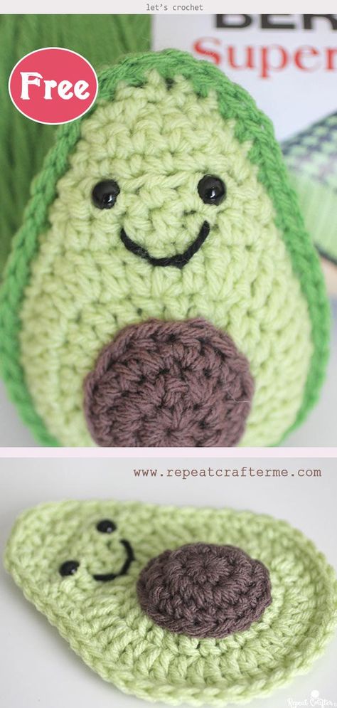 Avocado Amigurumi Free Pattern, Amigurumi Free Pattern Small, Amigurumi Free Pattern Food, Crochet Small Projects Free Pattern, Crochet Amigurumi Food Free Patterns, Avocado Crochet Pattern Free, Crochet Avocado Pattern Free, Crochet Potato Pattern Free, Amigurumi Food Free Pattern