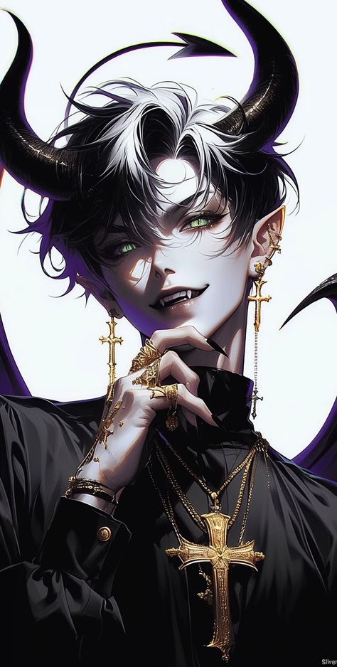 Demon Names Male, Demon Male Art, Demon Boy Art, Lucifer Illustration, Demon Sorcerer, Male Demon Oc, Moon Demon, Devil Cosplay, Cute Demon