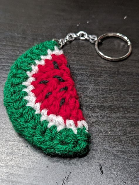 Easy Crochet Watermelon Plushie Keychain — Scarlet Stitch Studios Crochet Watermelon Pattern Free, Watermelon Crochet Keychain, Crochet Watermelon Keychain, Watermelon Crochet, Crochet Watermelon, Plushie Keychain, Crochet Tutorial Pattern, Watermelon Pattern, Crochet Keychain Pattern