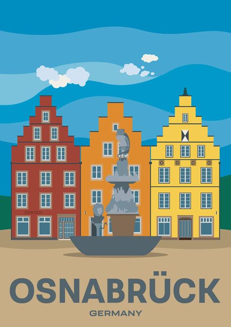 Osnabrück | Illustrated posters of Places We Have Been To Osnabruck Germany, Lower Saxony, Market Square, Beautiful Buildings, Vintage Travel Posters, Travel Poster, Vintage Travel, Travel Posters, Places To Travel