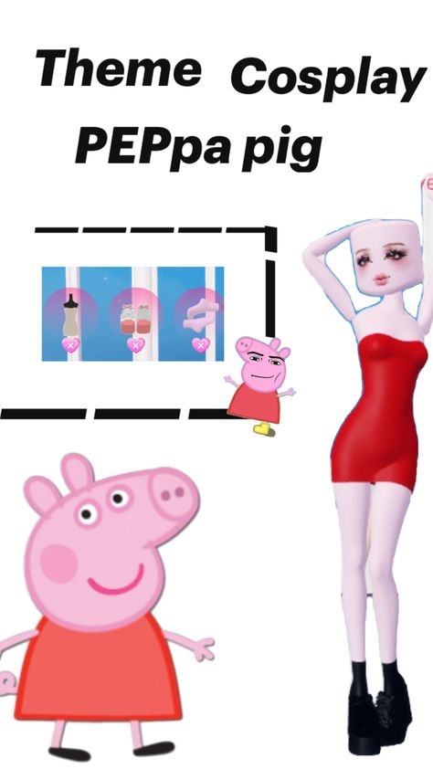 PEPPA pig 🐷 Peppa Pig Outfit, Peppa Pig Dress, Dress To Impress Outfits, Pig Dress, Bloxburg Decal Codes, Bottle Charms, Cute Paintings, Game Dresses, Refashion Clothes