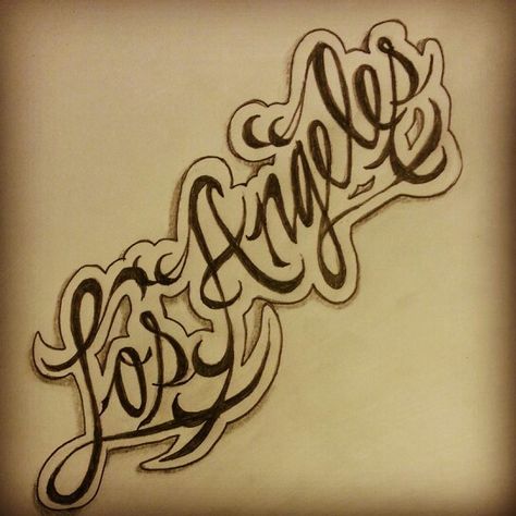 Los Angeles tattoo sketch by - Ranz Los Angeles Sketch Drawings, Los Angeles Tattoo Design, Los Angeles Tattoo Lettering, La Tattoo Los Angeles, Practice Tattoos, Graffiti Ideas, Cats Tattoo, Los Angeles Tattoo, La Tattoo