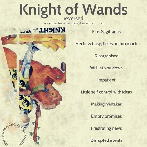 Knight Of Wands Tarot Meaning Reversed, Knight Of Wands Reversed, Knight Of Wands Tarot Meaning, Tarot Explained, Understanding Tarot, Knight Of Wands Tarot, Astrology Explained, Taro Cards, Tarot Wands