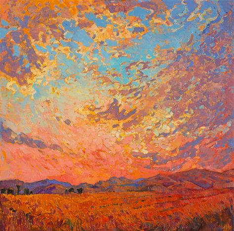 Sunrise colors and impasto paint come alive on the canvas. Erin Hanson, Paintings Oil, Contemporary Impressionism, Oil Painting For Sale, Impressionism Art, Impressionist Art, Oil Painting Abstract, Oil Painting Landscape, 그림 그리기