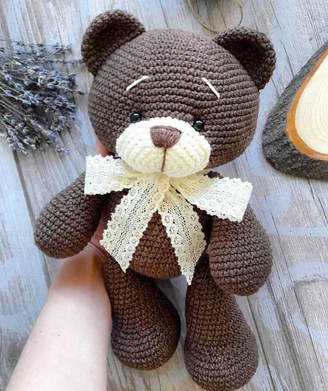 Bear Amigurumi Free Pattern, Crochet Teddy Bear Pattern Free, Teddy Bear Patterns Free, Bear Patterns Free, Bear Amigurumi, Crochet Bear Patterns, Crochet Doll Tutorial, Amigurumi Bear, Crochet Teddy Bear Pattern