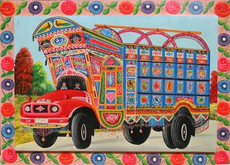 FOLK TRUCK ART FROM PAKISTAN | Nabad - pulse of the art scene India Art Projects, Truck Art Painting, Bengali Decor, Punjabi Decor, Pakistan Truck Art, Truck Logo Design, Carbon Fiber Wallpaper, Indian Truck Art, Indian Graphics