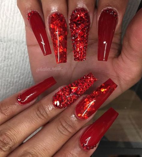 +19 Top Red Glitter Nails - POLYVORE - Discover and Shop Trends in Fashion, Outfits, Beauty and Home Red Ombre Nails, Prom Nails Red, Red Nail Art Designs, Red Nails Glitter, Red Nail Art, Red Acrylic Nails, Red Nail Designs, Christmas Nails Acrylic, Prom Nails