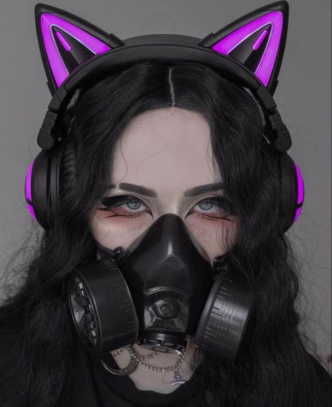 Cyberpunk Cat Ears, Cyberpunk Style Girl, Cat Masks, Cyberpunk Style, Cat Mask, Gas Mask, Animal Ears, Cat Ear Headphones, Cat Ears