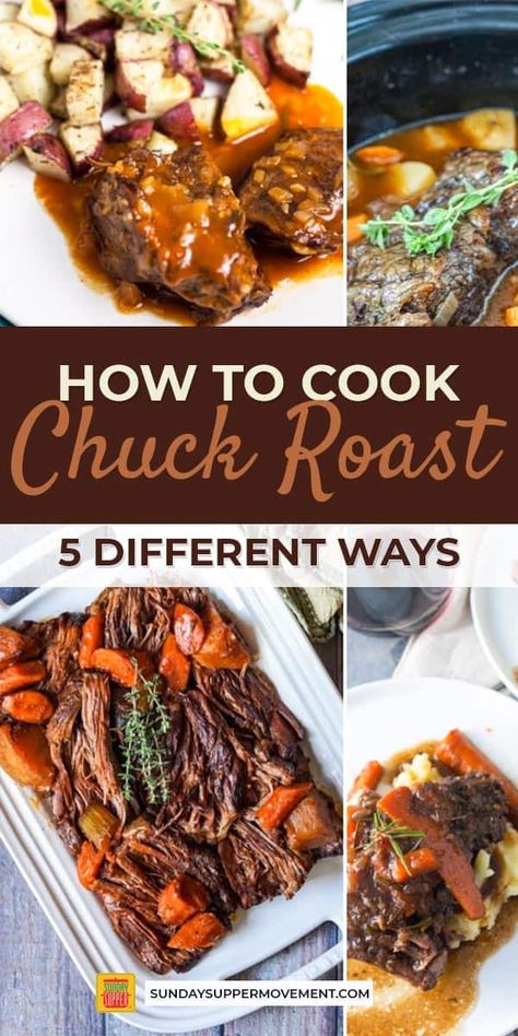 Say hello to your new favorite cut of beef! Beef chuck roast is one of the most versatile cuts of beef you can buy, and it's economical, too. Learn what to do with boneless chuck roast 5 ways, from the oven to instant pot pot roast and every method in between, and you will want to cook it all of the time!  #SundaySupper #beefrecipes #chuckroast #beefchuck #roastrecipes #holidayrecipes #holidayfood #roastbeef #easyrecipes #dinners #dinnerideas Ideas For Chuck Roast Meat, How To Cook Beef Chuck Roast, Ways To Cook Chuck Roast, Best Way To Cook Chuck Roast, Pot Roast In The Oven Roasting Pan, Recipes For Chuck Roast Meat, How To Cook Chuck Roast, How To Cook A Chuck Roast In The Oven, Chuck Roast Recipes Oven