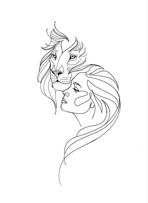 Animation Tattoo Ideas, Lion And Woman Tattoo, Woman Lion Tattoo, Lion And Lioness Drawing, Lion Woman Tattoo, Leo Tattoos For Women, Leo Lion Tattoos For Women, Feminine Lion Tattoo For Women, Women Lion Tattoo