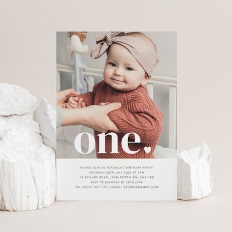 Simple First Birthday, Invitation 1st Birthday, 1st Birthday Invitation Template, Invitation First Birthday, 1st Birthday Invite, 1st Birthday Girl, Minimal Boho, 1st Birthday Themes, Photo Birthday Invitations